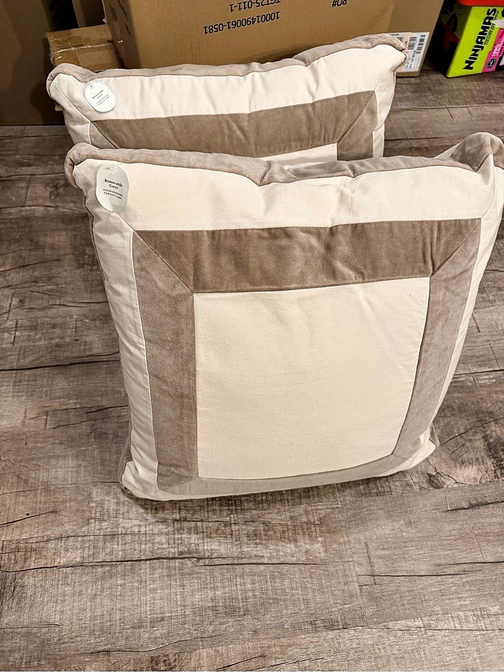 2 Color Block Cream & Brown Accent Pillow Set